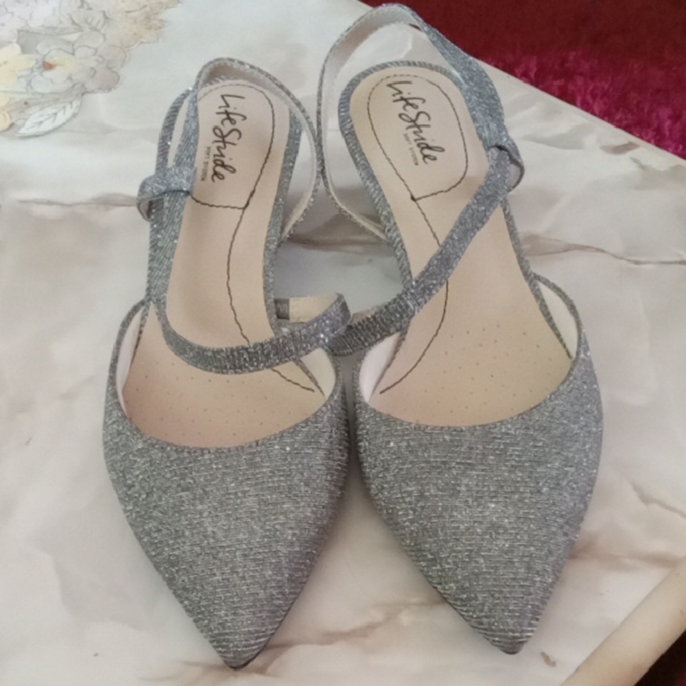 Life Stride Sparkling Silver Heels